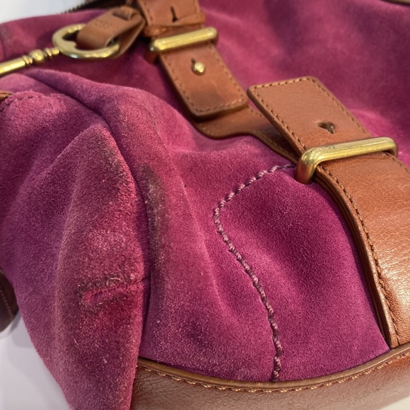 FOSSIL Maddox Brown Leather with Purple Suede Satchel - Picture 11 of 11